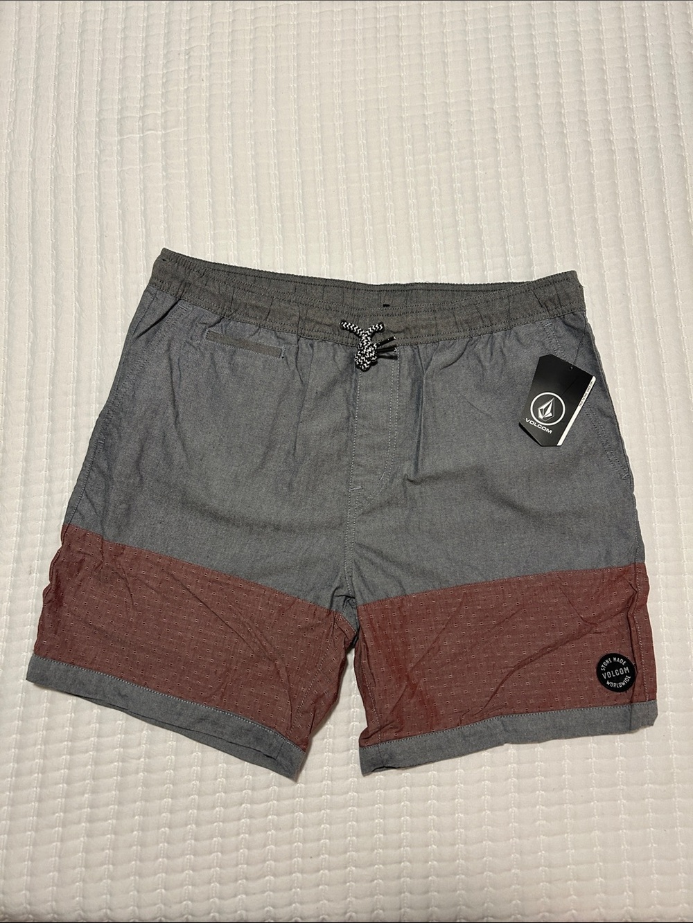 Volcom Grey and Burgundy Colorblock Swim Shorts